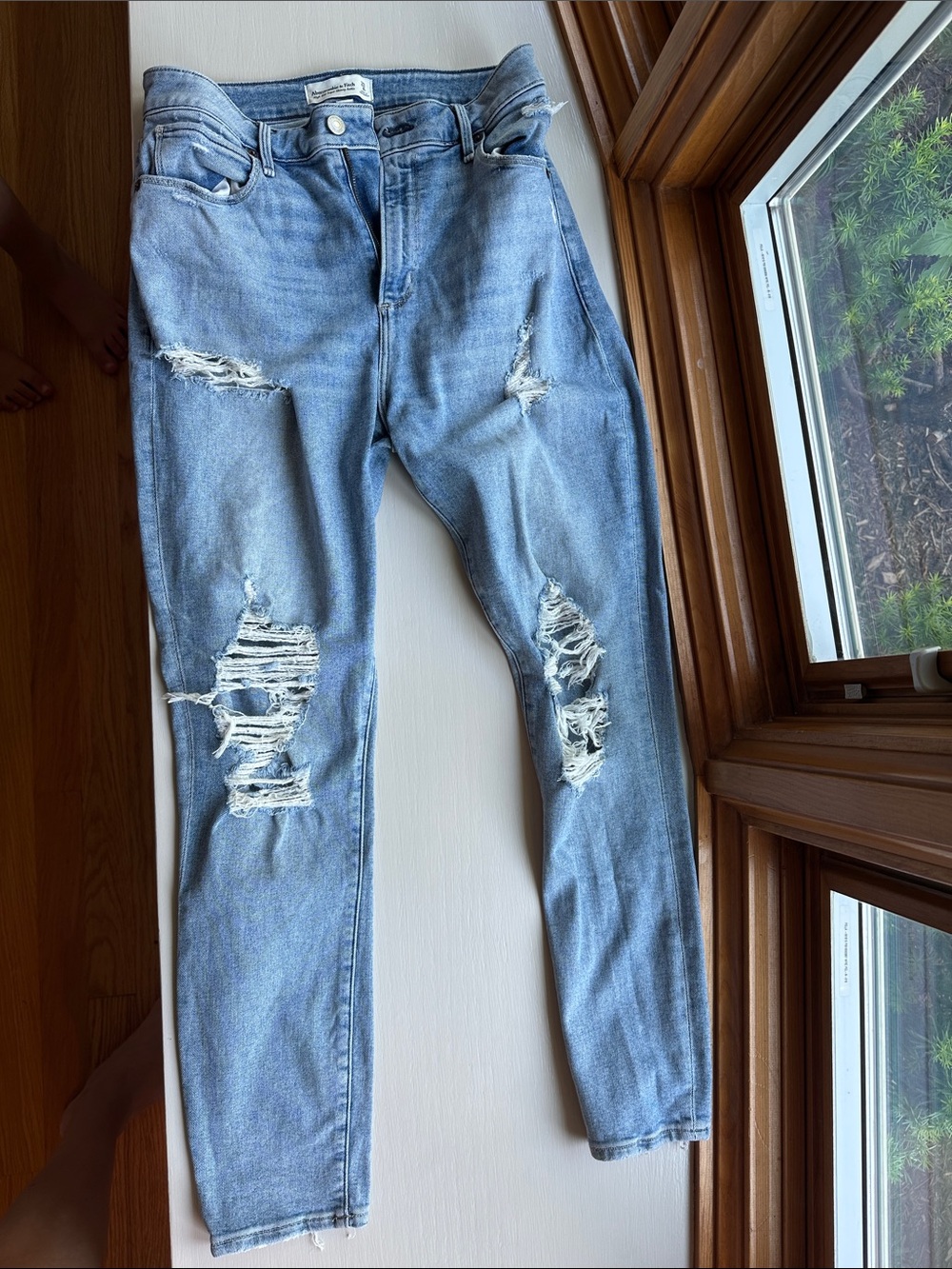 Abercrombie & Fitch Light Blue Ripped Boot Cut Jeans